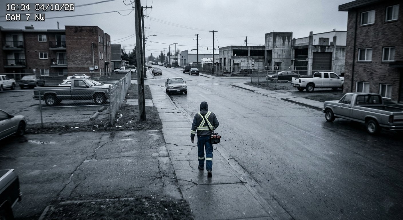 Lone field worker on street